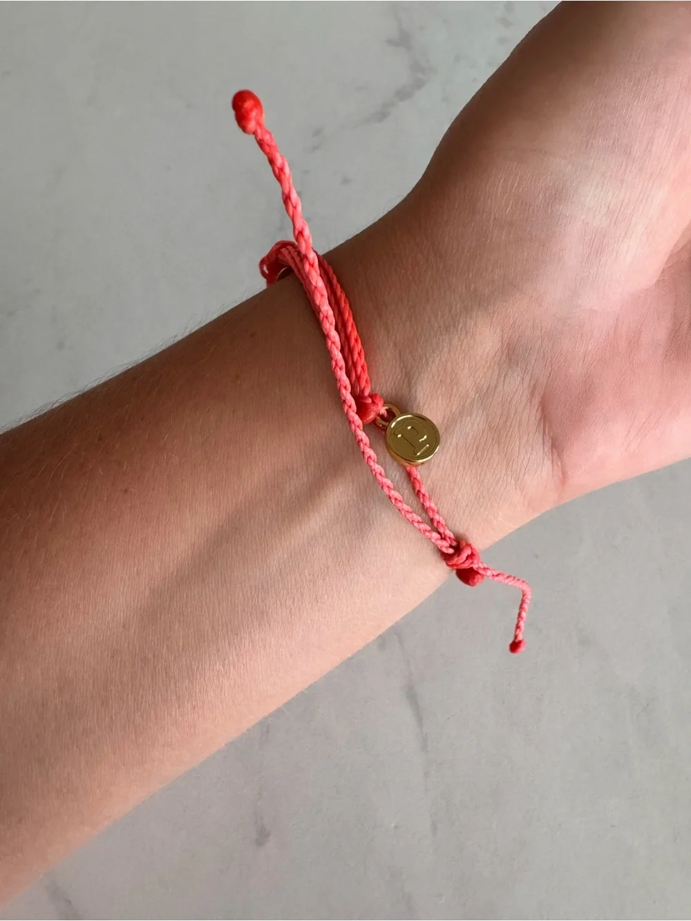Pura Vida Pink Cord Bracelet Gold Tone Arrow Dangle Charm Adjust Slide Closure